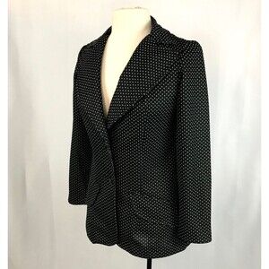 Vintage‎ 60s 70s Swiss Dot Womens Fitted Blazer, Black and White, Small